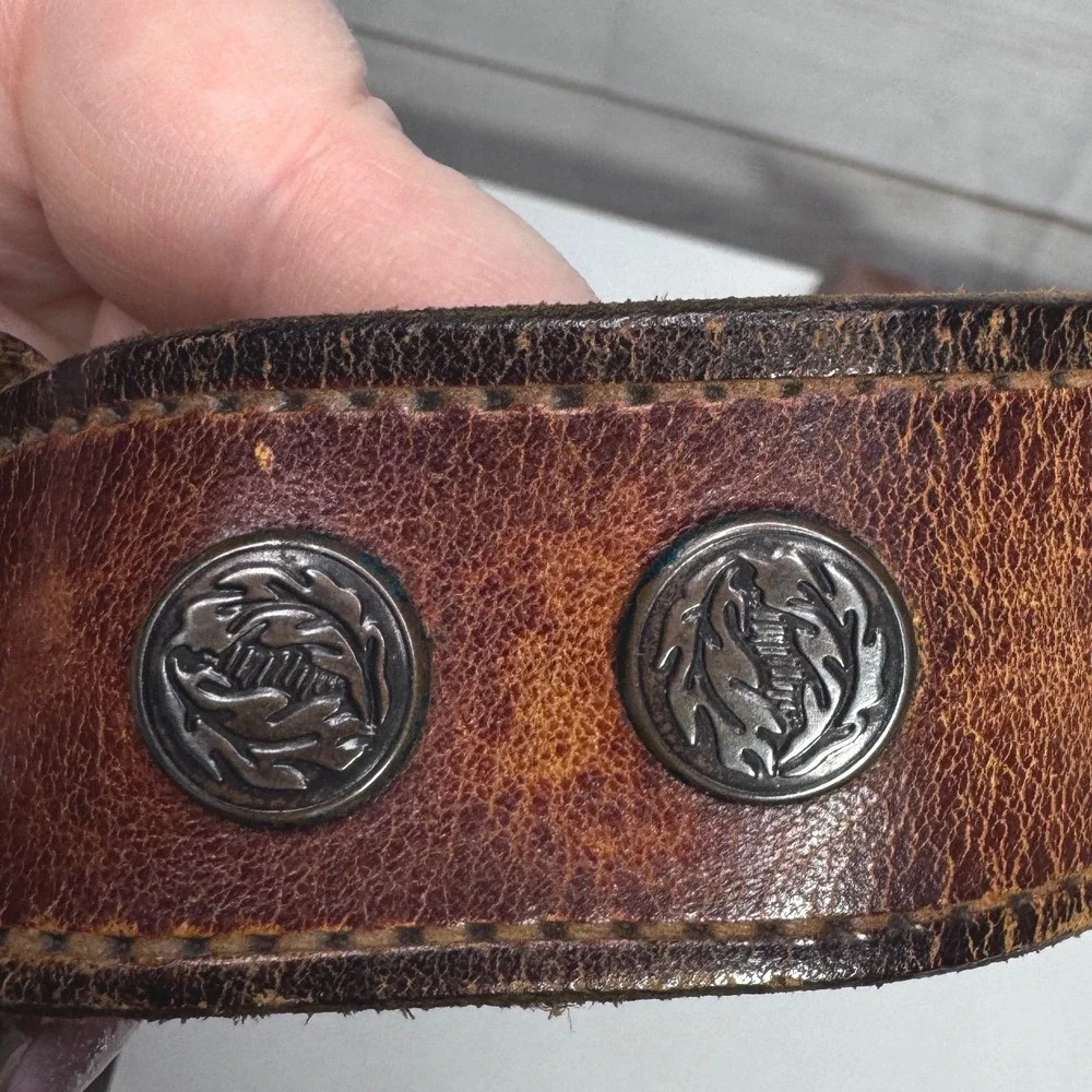 Vintage IMC Dege Design Star Belt Buckle Embossed Leather Belt Western Made USA - Picture 6 of 7